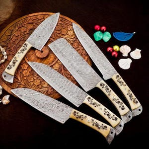 5 Pcs Handmade Damascus Steel Chef Knife Set | Cooking Knives | Kitchen Chef Knives | Elegant Chef Set | Christmas Gift | Anniversary Gift.
