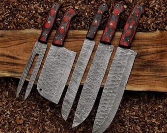 Hand Forged Damascus Steel Chef Knife Set, Kitchen Knives | Chef Knives Set, Handmade 5Pcs Luxury Damascus Knife Gift for him, birthday gift