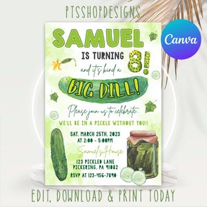 Editable Pickle Invitation, Pickle Birthday Invitation Template, , Big Dill Birthday Invitation, Big Dill Birthday Invitation