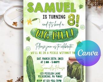 Editable Pickle Invitation, Pickle Birthday Invitation Template, , Big Dill Birthday Invitation, Big Dill Birthday Invitation