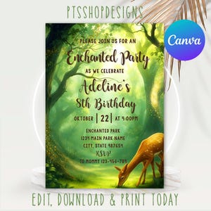 Editable Enchanted Evening Magical Birthday Invite, Enchanted Forest Birthday Invitation, Printable Enchanted Party Invite Canva Template