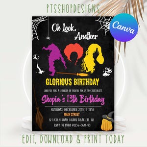 Editable Hokus Pokus Birthday Invitation, Halloween Spooky Invitation, Sanders Sist Birthday Invitation Printable Canva
