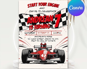 Editierbare Rennauto-Geburtstagseinladung: Canva Template (13x18cm)