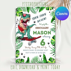 Editable Dinosaur Invitation, Dinosaur Birthday Party Invitation, Dinosaur World Invite, T-Rex Party Invite, Boy Dinosaur Party