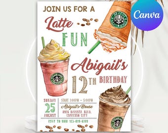 Bearbeitbare Latte Einladungsvorlage: Kaffee-Party einladen (5x7 Zoll, digitaler Download)