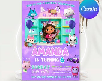 Gabby's Dollhouse Birthday Invitation: Editable Digital Invite (5x7 inches)