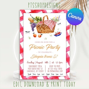 Picnic Birthday Invitation, Picnic Party Invitation, Outdoor Summer Party Invite, Gingham Floral Summer Birthday, Picnic Digital Invite