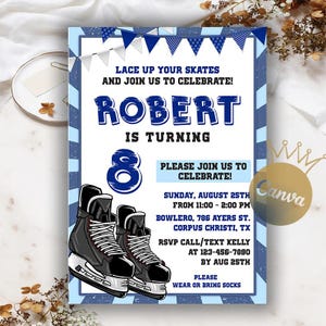 Ice Skating Birthday Invitation: Kids Hockey Party, Editable Canva Template