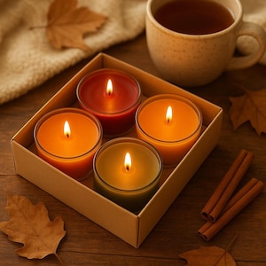 Autumn Fireworks – 4 Handmade Soy Tealights Sample Set | Try All Fall Scents for 1euro | Cozy Autumn Gift | NiaAni Candles