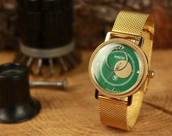 Vintage Raketa Copernic Mechanical Watch | USSR Space Theme, Green Dial