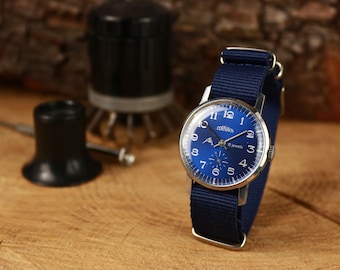 Vintage Cornavin Wristwatch: USSR Mechanical Watch with Blue Dial