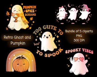 Retro Halloween PNG Bundle, Halloween Kokette Png, Gruselige Saison Png, Trendiges Halloween Png Bundle, Retro Geist und Kürbis Png Bundle