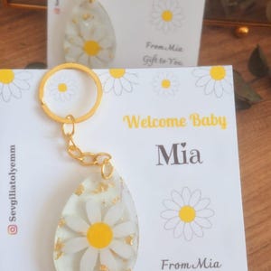 Llavero de margarita con tarjeta, 10 piezas, cumpleaños, regalo de bebé, regalo de vacaciones, recién nacido, futura novia