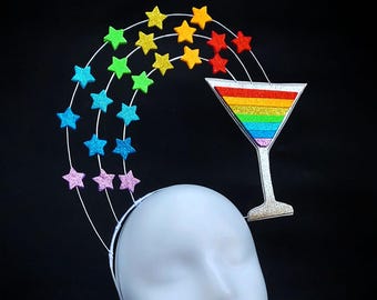 Rainbow Pride Crown, LGBT Headpiece, Cocktail Glass Headband, Festival Crown, Colorful Party Hat