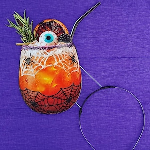 Halloween-Cocktail-Kopfschmuck in Orange, Hexen-Partykrone mit Augapfel, gruseliger Getränke-Fascinator