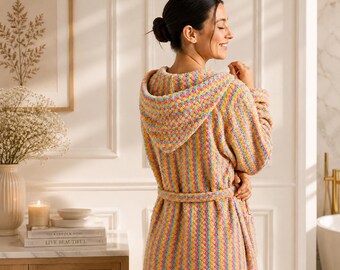 Turkish Cotton Bathrobe, Thick Handwoven Robe, Tassel Bathrobe, Organic Spa Robe, Boho Striped Kimono, Unisex Bathrobe