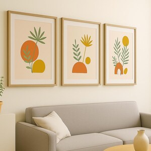 Boho Botanical Wall Art Set of 3 – Minimalist Plant Prints, Terracotta & Earthy Tones, Digital Download (16x20”)