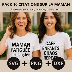 Pack 10 Citations Maman – Fichiers numériques SVG PNG DXF | Mots doux et drôles pour Cricut, mugs, t-shirts, cadeaux fête des mères