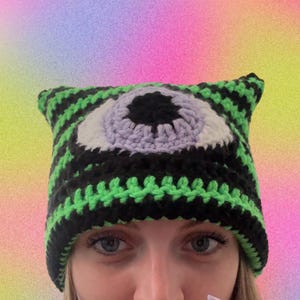 Cyclops Eye Striped Cat Ear Beanie