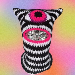 Cyclops Eye Striped Cat Ear Ski Mask