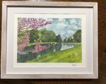 Obra de arte única en acuarela: “Primavera en Indiana”