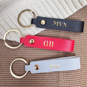 Personalised Leather Keyring + Stamped Name or Initials + Gold Foil - Mother&#39;s Day / Birthday Christmas Stocking Filler Gift for Her