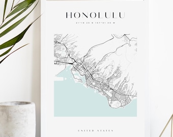 Honolulu Custom City Map Print, Printable City Poster, Digital Download Map Art, Minimalist Street Map, Modern Wall Art, City Map Gift
