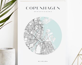Copenhagen Custom City Map Print, Printable City Poster, Digital Download Map Art, Minimalist Street Map, Modern Wall Art, City Map Gift