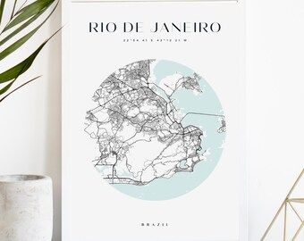 Rio de Janeiro Custom City Map Print, Printable City Poster, Digital Download Map Art, Minimalist Street Map, Modern Wall Art, City Map Gift