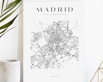 Madrid Custom City Map Print, Printable City Poster, Digital Download Map Art, Minimalist Street Map, Modern Wall Art, City Map Gift