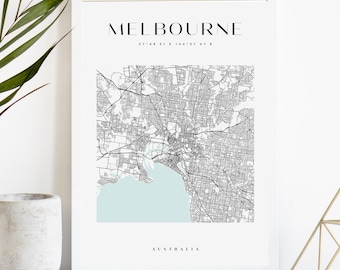 Melbourne Custom City Map Print, Printable City Poster, Digital Download Map Art, Minimalist Street Map, Modern Wall Art, City Map Gift