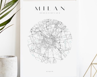 Milan Custom City Map Print, Printable City Poster, Digital Download Map Art, Minimalist Street Map, Modern Wall Art, City Map Gift
