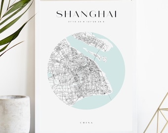 Shanghai Custom City Map Print, Printable City Poster, Digital Download Map Art, Minimalist Street Map, Modern Wall Art, City Map Gift