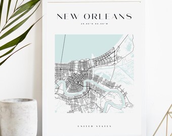 New Orleans Custom City Map Print, Printable City Poster, Digital Download Map Art, Minimalist Street Map, Modern Wall Art, City Map Gift