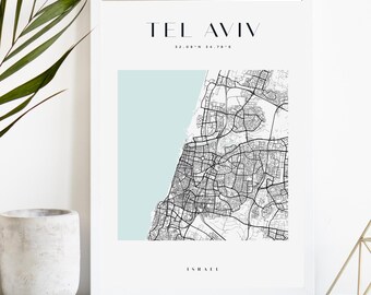Tel Aviv Custom City Map Print, Printable City Poster, Digital Download Map Art, Minimalist Street Map, Modern Wall Art, City Map Gift