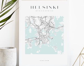 Helsinki Custom City Map Print, Printable City Poster, Digital Download Map Art, Minimalist Street Map, Modern Wall Art, City Map Gift