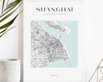 Shanghai Custom City Map Print, Printable City Poster, Digital Download Map Art, Minimalist Street Map, Modern Wall Art, City Map Gift