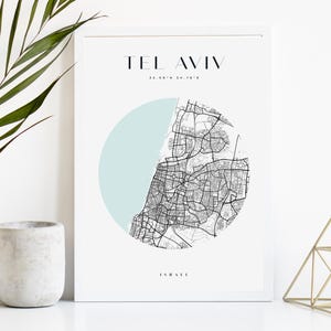 Impression de carte de la ville personnalisée de Tel-Aviv, affiche de la ville imprimable, art de la carte en téléchargement numérique, plan de rue minimaliste, art mural moderne, cadeau carte de la ville