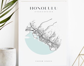 Honolulu Custom City Map Print, Printable City Poster, Digital Download Map Art, Minimalist Street Map, Modern Wall Art, City Map Gift