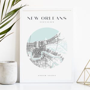 Impression de carte de la ville personnalisée de la Nouvelle-Orléans, affiche de la ville imprimable, art de la carte en téléchargement numérique, plan de rue minimaliste, art mural moderne, cadeau carte de la ville