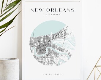 New Orleans Custom City Map Print, Printable City Poster, Digital Download Map Art, Minimalist Street Map, Modern Wall Art, City Map Gift