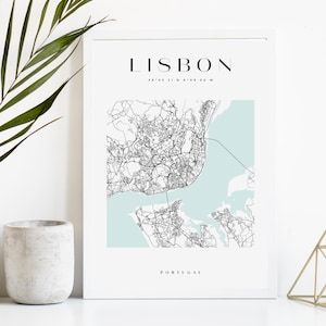 Lisbon Custom City Map Print, Printable City Poster, Digital Download Map Art, Minimalist Street Map, Modern Wall Art, City Map Gift