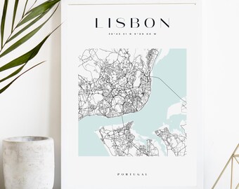 Lisbon Custom City Map Print, Printable City Poster, Digital Download Map Art, Minimalist Street Map, Modern Wall Art, City Map Gift