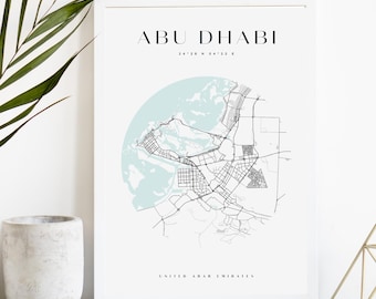 Abu Dhabi Custom City Map Print, Printable City Poster, Digital Download Map Art, Minimalist Street Map, Modern Wall Art, City Map Gift