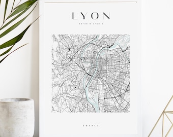 Lyon Custom City Map Print, Printable City Poster, Digital Download Map Art, Minimalist Street Map, Modern Wall Art, City Map Gift