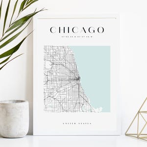 Impresión personalizada del mapa de la ciudad de Chicago, póster imprimible, descarga digital, mapa callejero minimalista, arte mural moderno, regalo de mapa de la ciudad