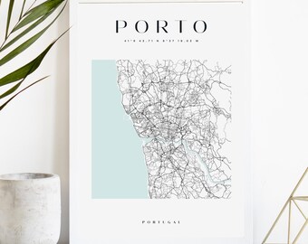 Porto Custom City Map Print, Printable City Poster, Digital Download Map Art, Minimalist Street Map, Modern Wall Art, City Map Gift