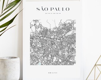 São Paulo Custom City Map Print, Printable City Poster, Digital Download Map Art, Minimalist Street Map, Modern Wall Art, City Map Gift