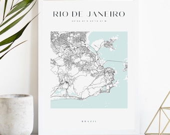 Rio de Janeiro Custom City Map Print, Printable City Poster, Digital Download Map Art, Minimalist Street Map, Modern Wall Art, City Map Gift
