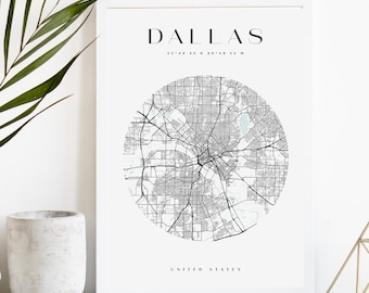 Dallas Custom City Map Print, Printable City Poster, Digital Download Map Art, Minimalist Street Map, Modern Wall Art, City Map Gift